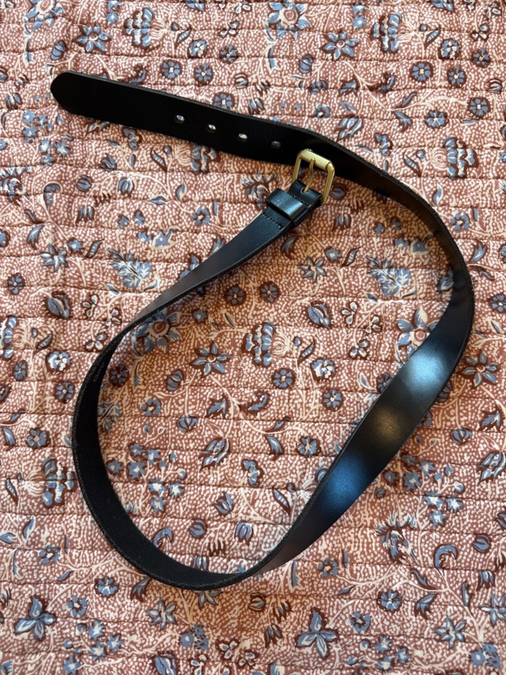 Black Leather Waist Belt with Gold Buckle - Women Accessories